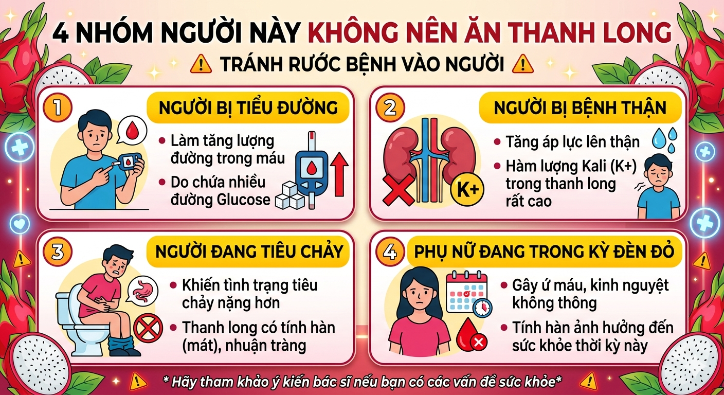 4 NHÓM NGƯỜI NÀY KHÔNG NÊN ĂN THANH LONG TRÁNH RƯỚC BỆNH VÀO NGƯỜI‼️